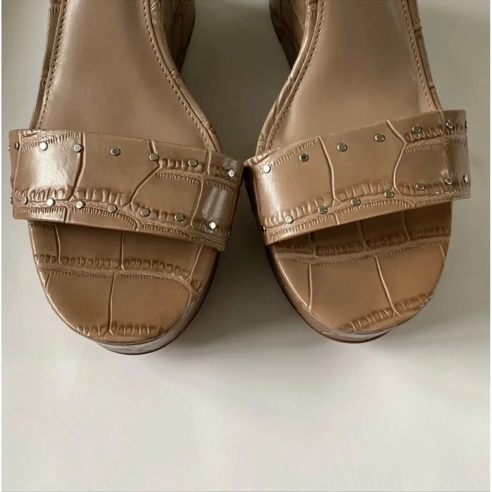 New Vince Camuto Celvina Platform Wedge Crepe Croc Leather Sandals Size 9.5